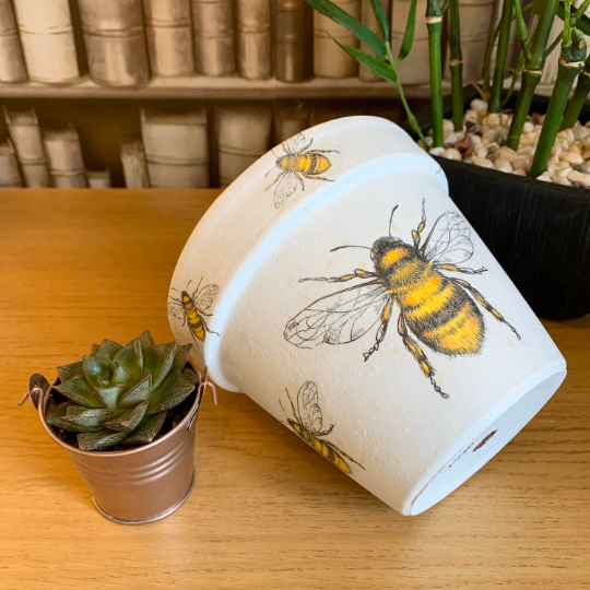 Bee Decoupaged Plant Pot