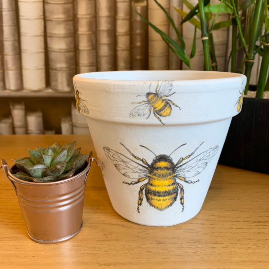 Bee Decoupaged Plant Pot