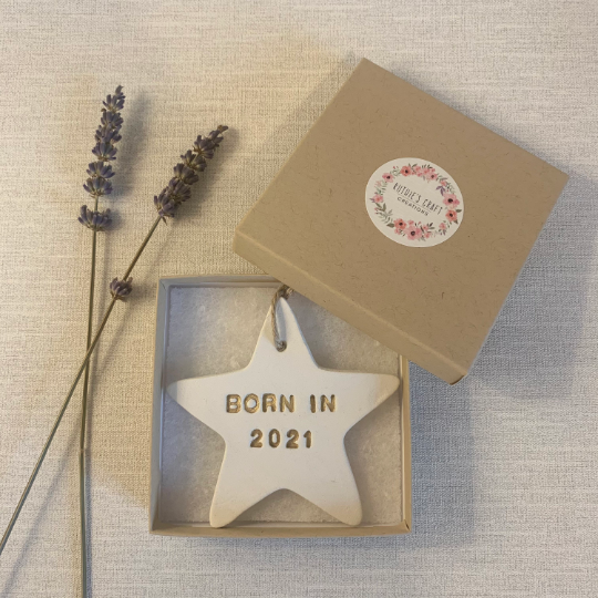 Born In 2021 | Clay Star Hanging Decoration | Clay Keepsake