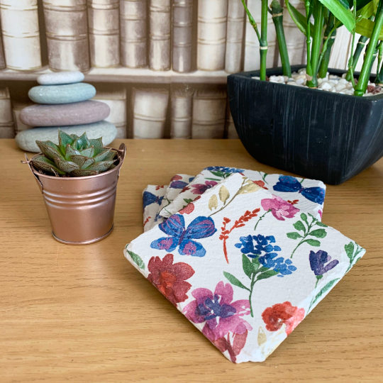 Botanical Flowers Decoupaged Slate Coasters (Set of 2, Set of 4)