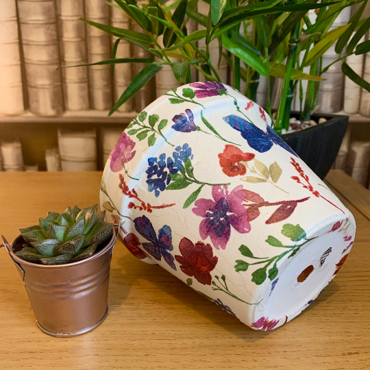 Botanical Flower Decoupaged Plant Pot