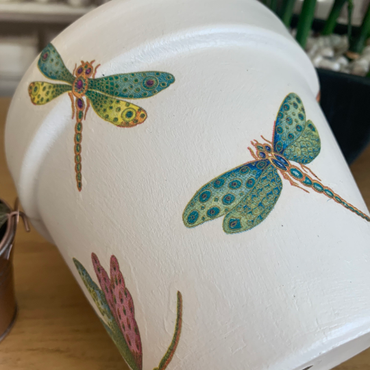 Dragonfly Decoupaged Plant Pot