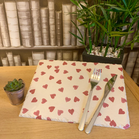 EB Pink Hearts Decoupaged Slate Place Mats (Set of 2)