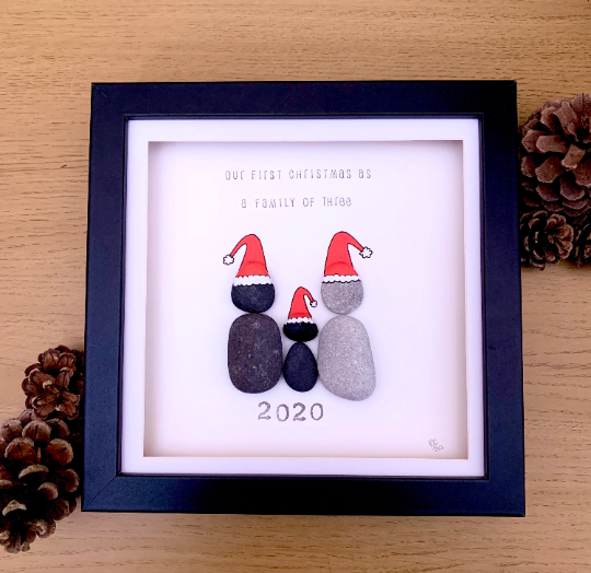 Our First Christmas As A Family Of Three Pebble Art Box Frame