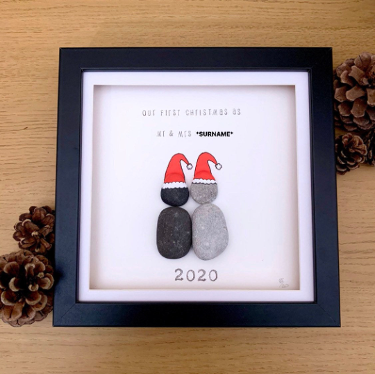 Our First Christmas As Mr & Mrs *SURNAME* Pebble Art Box Frame