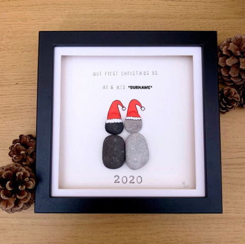 Our First Christmas As Mr & Mrs *SURNAME* Pebble Art Box Frame