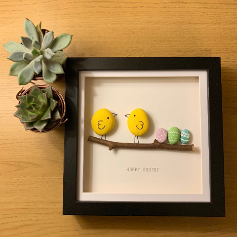 Happy Easter Chicks and Eggs Pebble Art Box Frame | Easter Gift