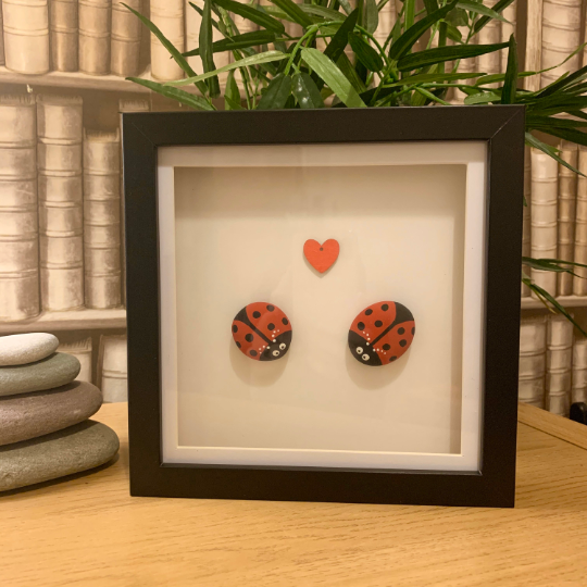 Ladybird Love Bugs Pebble Art Box Frame | Valentines Day Gift