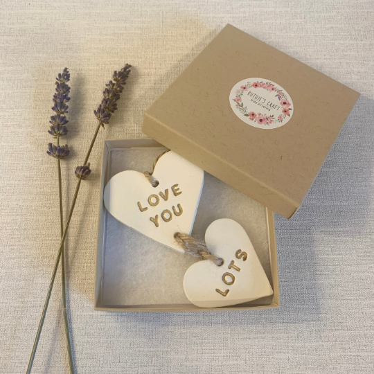 Love You Lots | Clay Duo Heart Hanging Decoration | Clay Keepsake