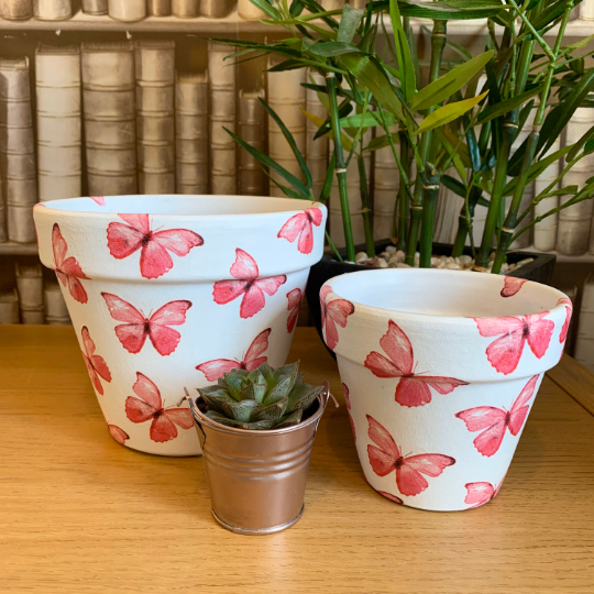 Pink Butterflies Decoupaged Plant Pot