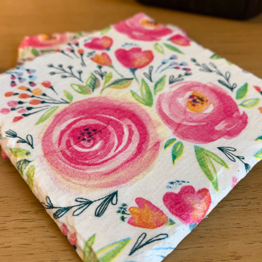 Pink Peonies Decoupaged Slate Coasters (Set of 2, Set of 4)