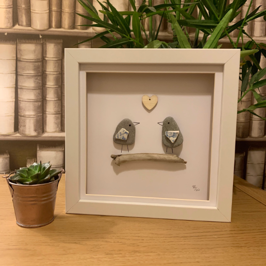 Sea Pottery Birds Pebble Art Box Frame