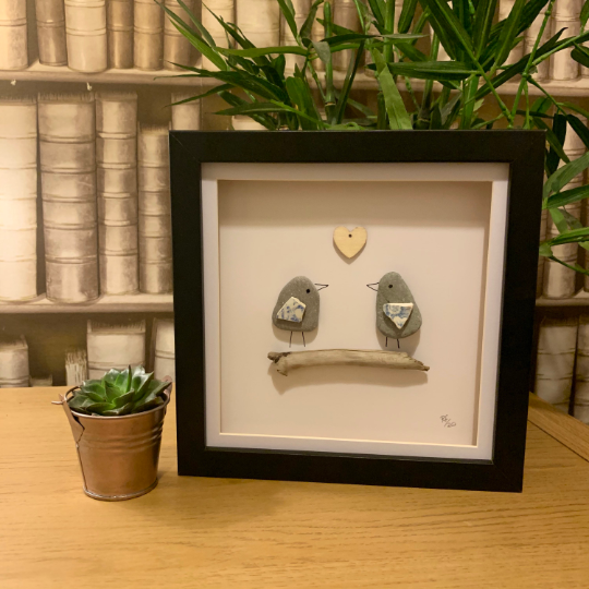 Sea Pottery Birds Pebble Art Box Frame