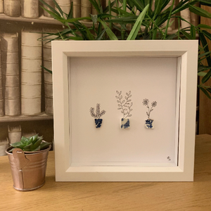 Sea Pottery Art With Monochrome Plants Sketch Box Frame | Home Decor