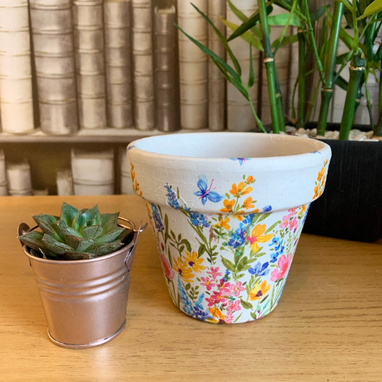 Wild Meadow Flower Decoupaged Plant Pot