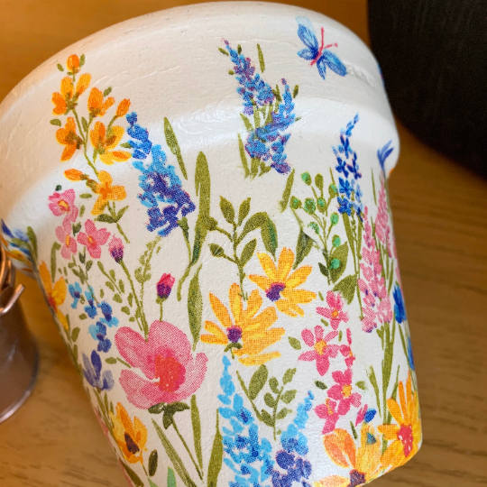 Wild Meadow Flower Decoupaged Plant Pot