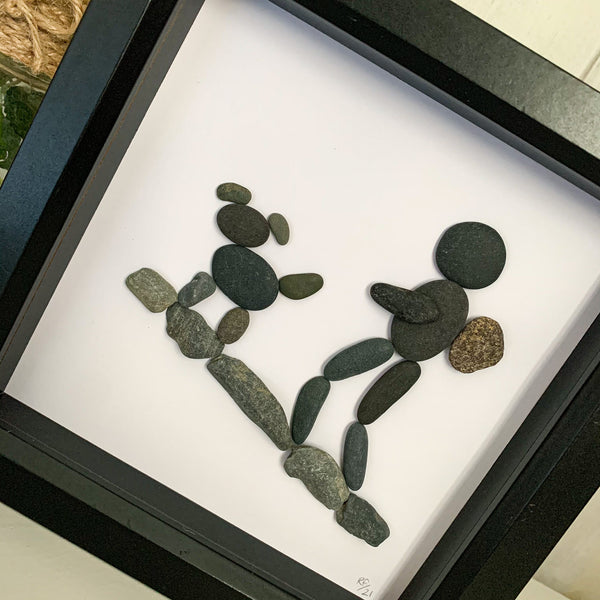 Dog and Hiker Pebble Art Box Frame