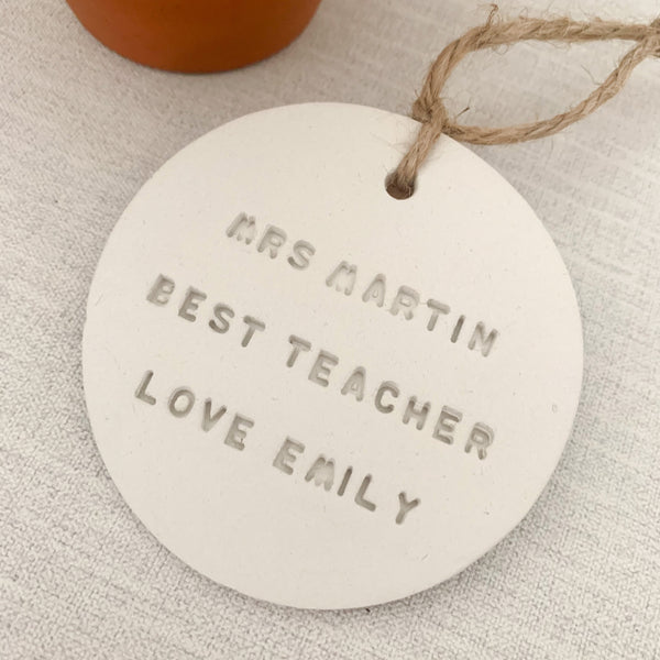 Personalised Best Teacher Gift | Hanging Decoration | Clay Keepsake