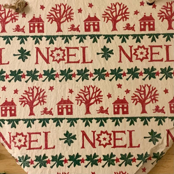 EB Noel Christmas Decoupaged Slate Heart (Ready To Hang)