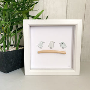 Three Little Birds Sea Glass Art Box Frame