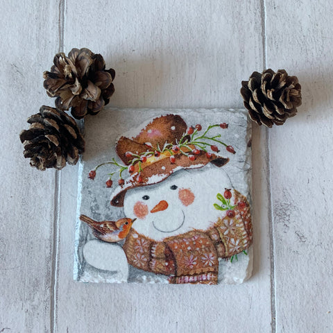 Christmas Snowman Decoupaged Slate Coasters (Set of 2, Set of 4)