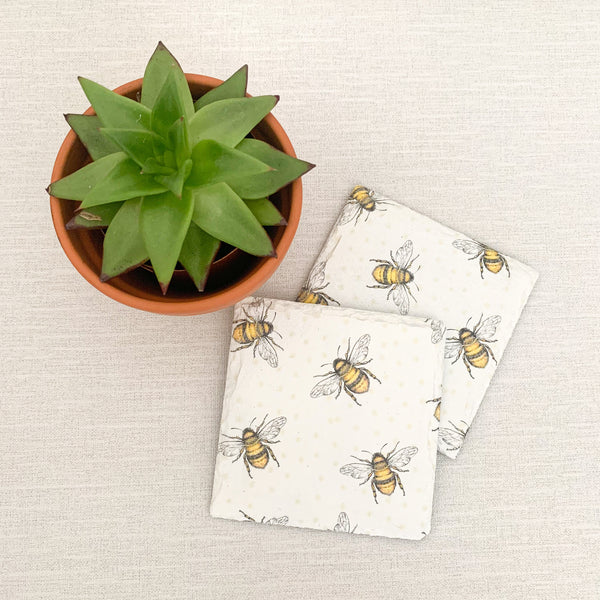 Bee Decoupaged Slate Coasters (Set of 2, Set of 4)