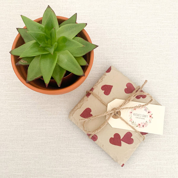 EB Hearts Decoupaged Slate Coasters (Set of 2, Set of 4)