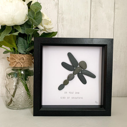 Be Your Own Kind Of Beautiful Dragonfly Pebble Art Box Frame