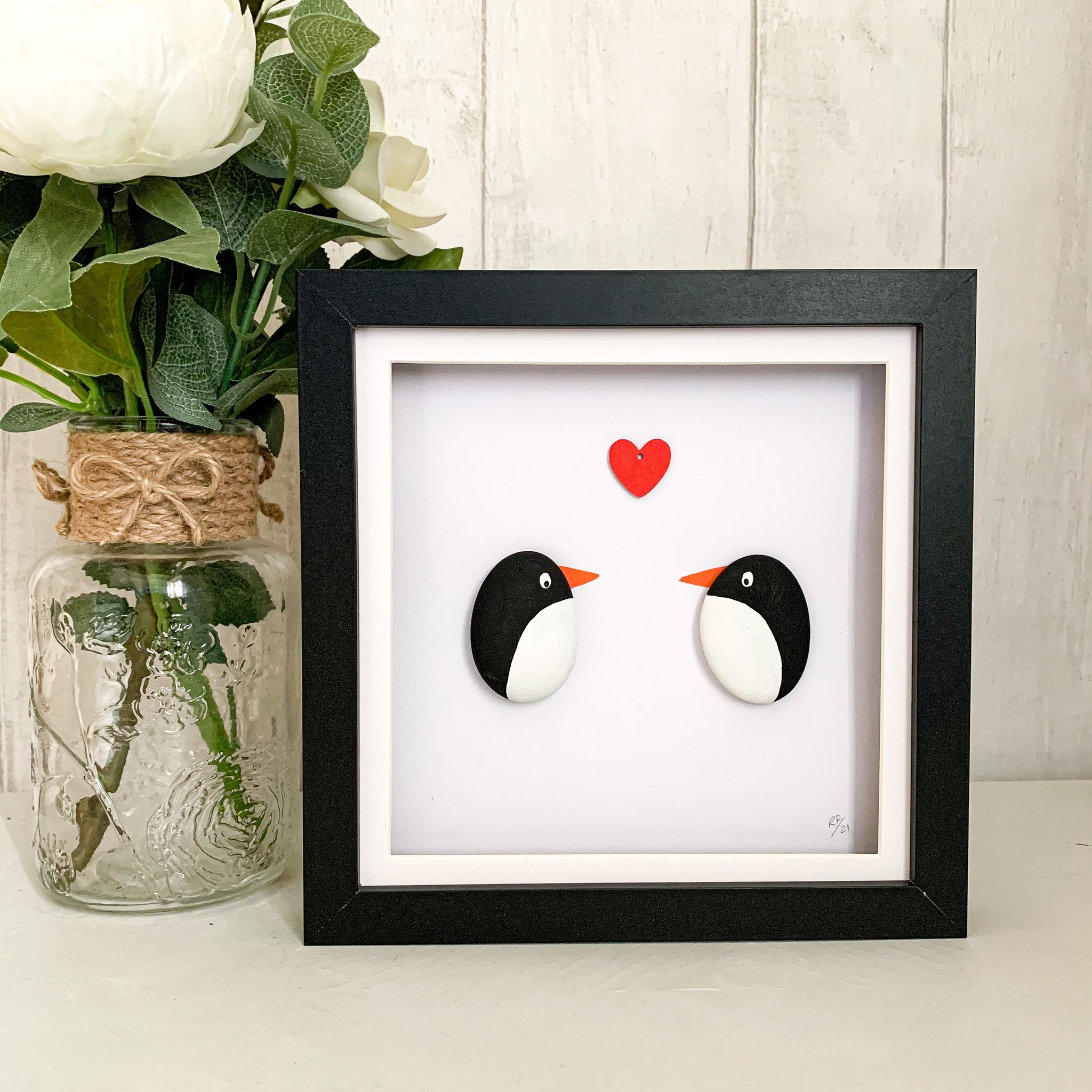 Penguin Pebble Art Box Frame