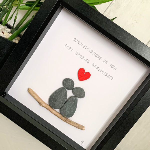 Congratulations On Your * Ruby | Golden | Silver * Wedding Anniversary Pebble Art Box Frame