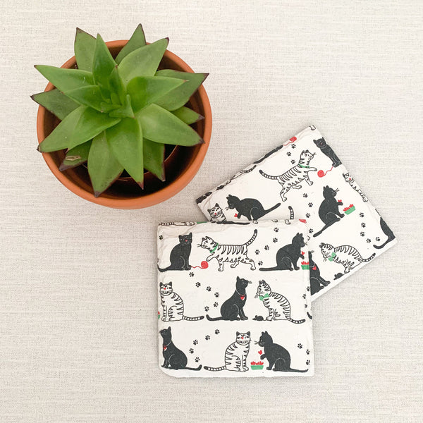 Cats and Kittens Decoupaged Slate Coasters (Set of 2, Set of 4)