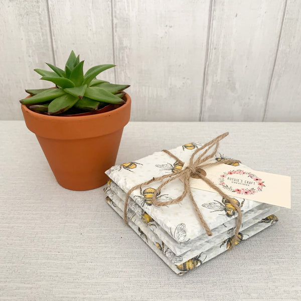 Bee Decoupaged Slate Coasters (Set of 2, Set of 4)