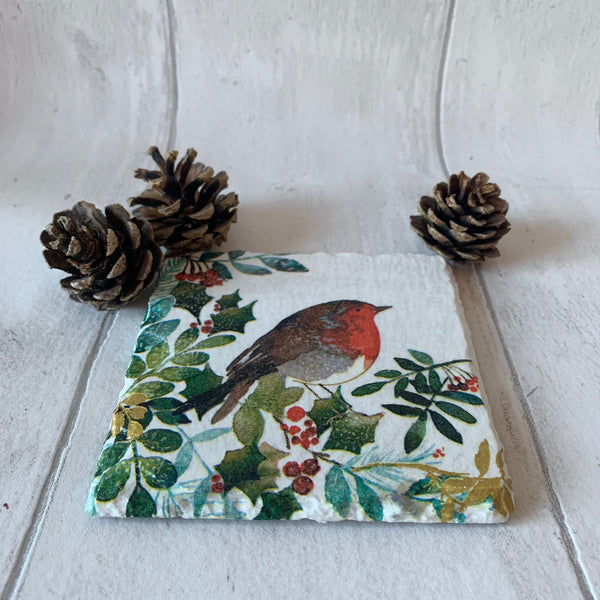 Modern Robin Decoupaged Slate Coasters (Set of 2, Set of 4)