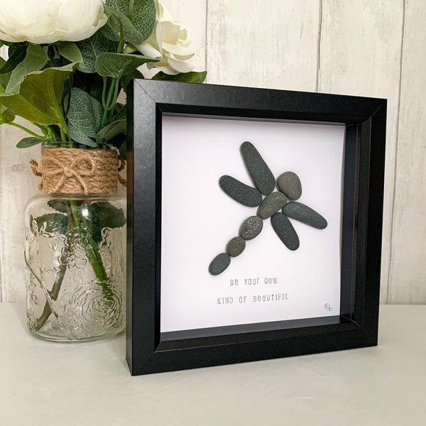 Be Your Own Kind Of Beautiful Dragonfly Pebble Art Box Frame