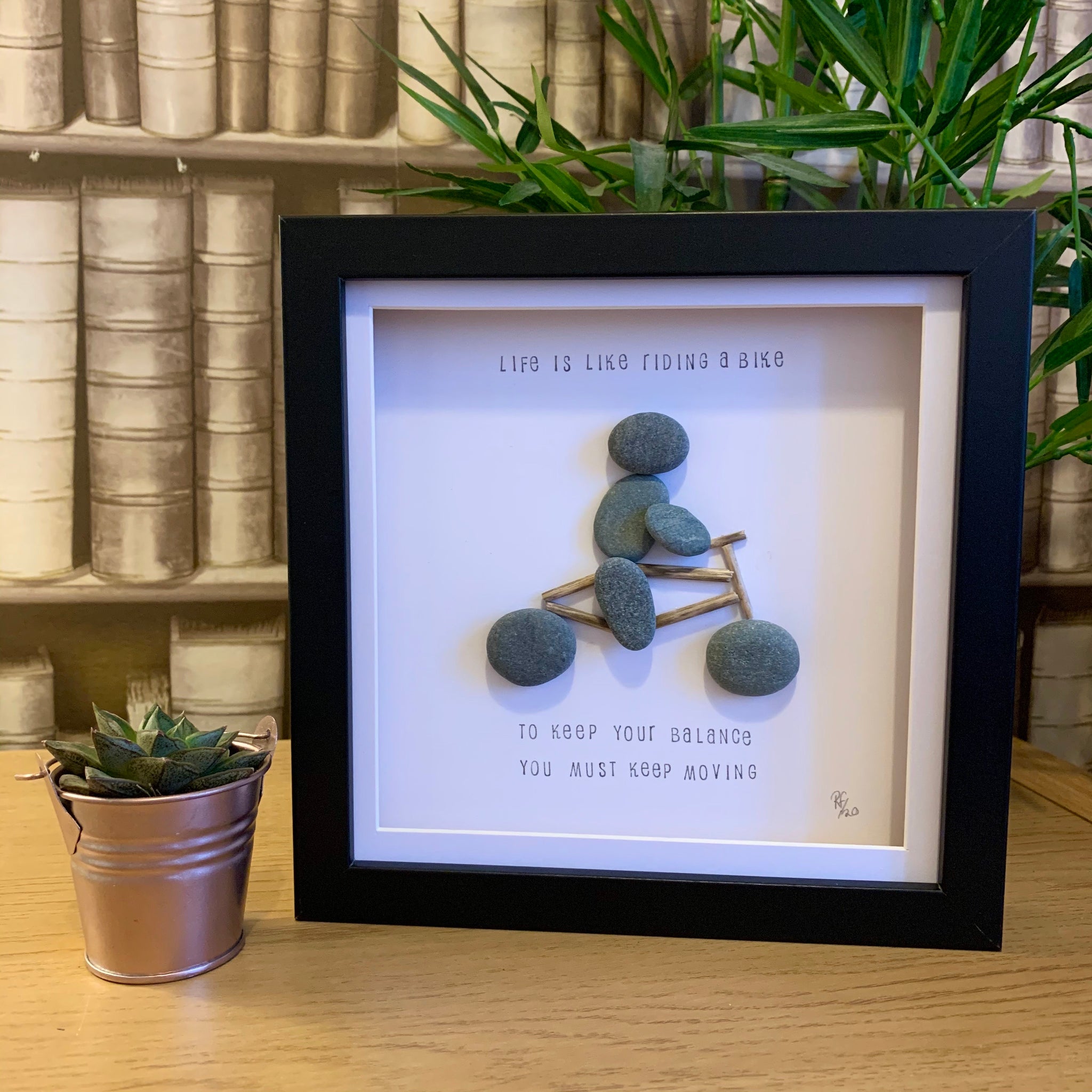 Life Is Like Riding A Bike Pebble Art Box Frame