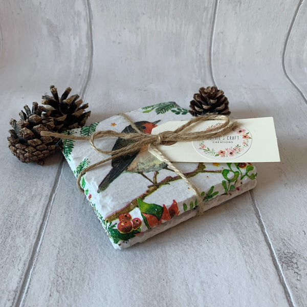 Christmas Robin Decoupaged Slate Coasters (Set of 2, Set of 4)