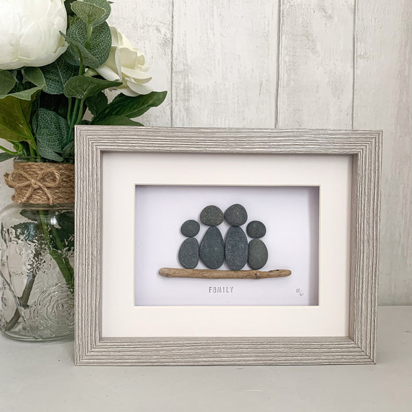 Family (Family of 4) Pebble Art Box Frame