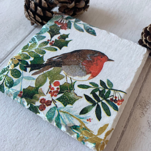 Modern Robin Decoupaged Slate Coasters (Set of 2, Set of 4)