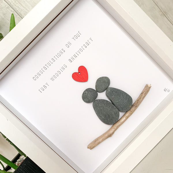 Congratulations On Your * Ruby | Golden | Silver * Wedding Anniversary Pebble Art Box Frame