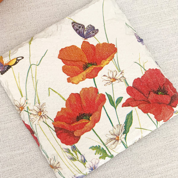 Red Poppies Decoupaged Slate Coasters (Set of 2, Set of 4)