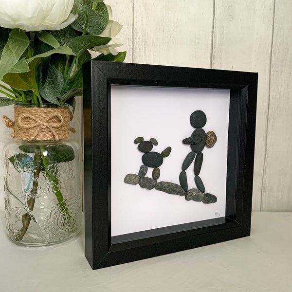 Dog and Hiker Pebble Art Box Frame