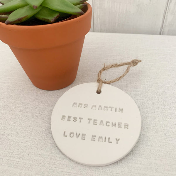 Personalised Best Teacher Gift | Hanging Decoration | Clay Keepsake