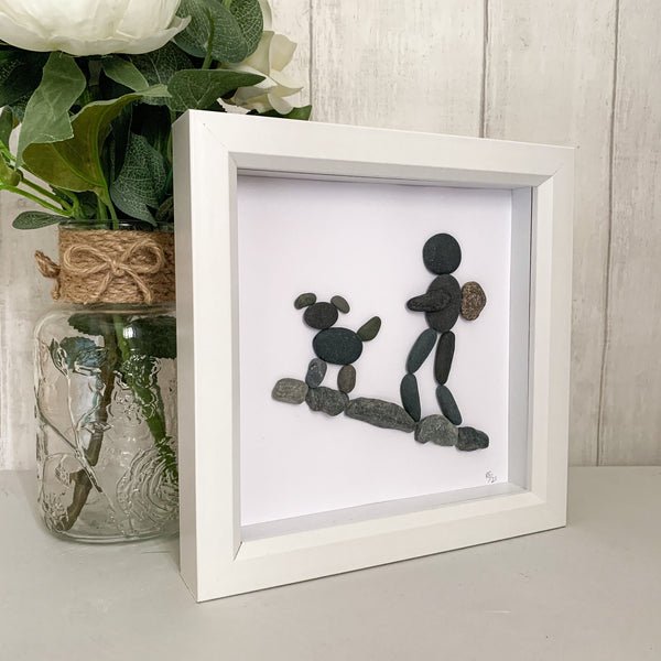 Dog and Hiker Pebble Art Box Frame