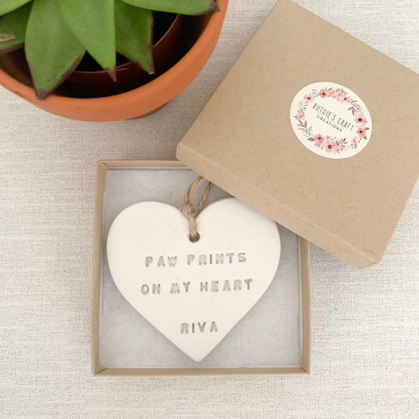 Paw Prints On My Heart Pet Memorial Gift | Hanging Decoration | Clay Keepsake