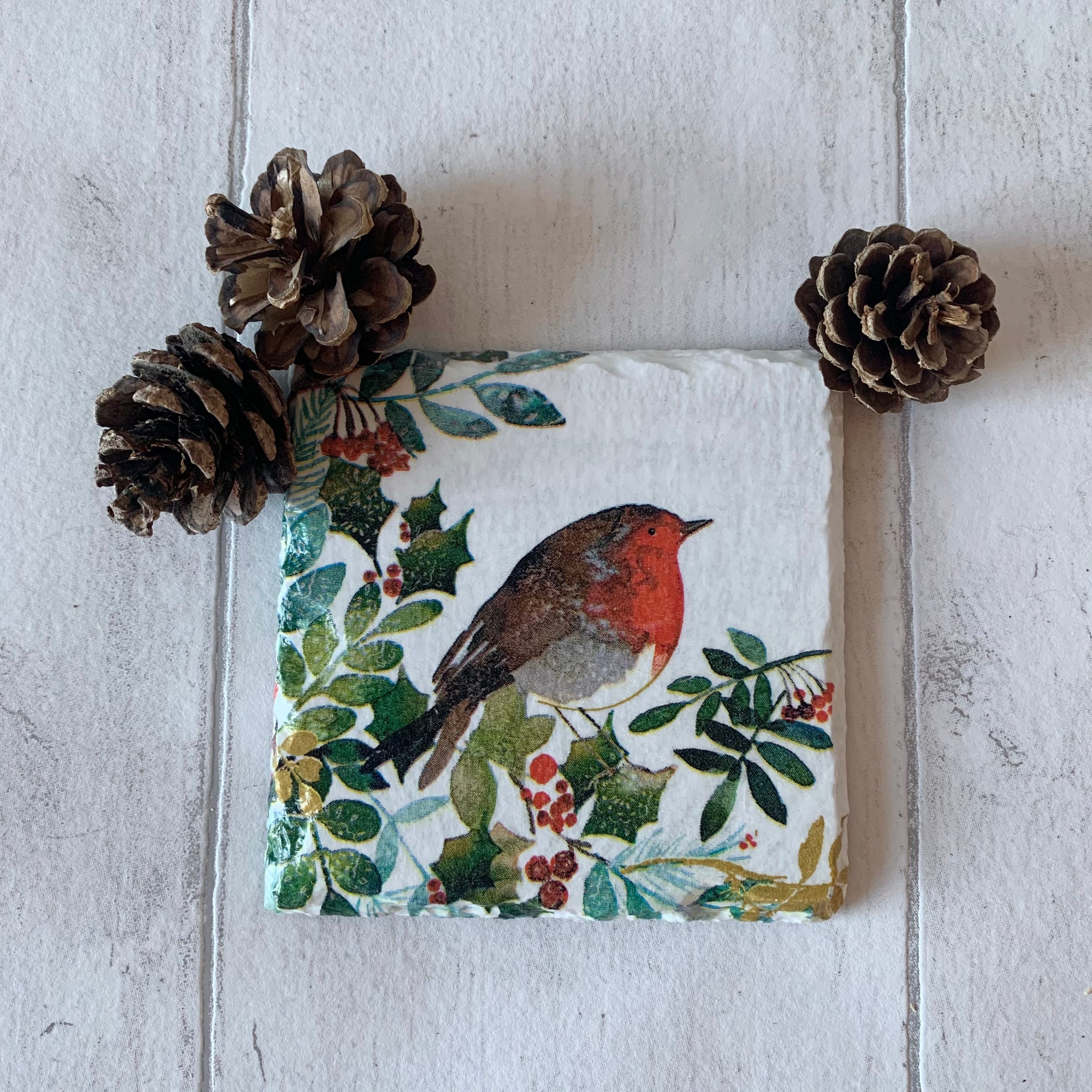 Modern Robin Decoupaged Slate Coasters (Set of 2, Set of 4)