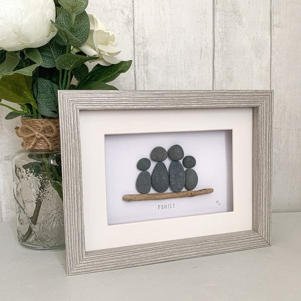 Family (Family of 4) Pebble Art Box Frame