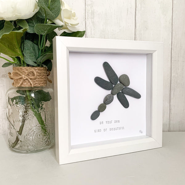 Be Your Own Kind Of Beautiful Dragonfly Pebble Art Box Frame