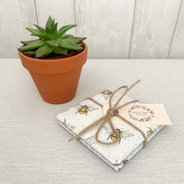 Bee Decoupaged Slate Coasters (Set of 2, Set of 4)