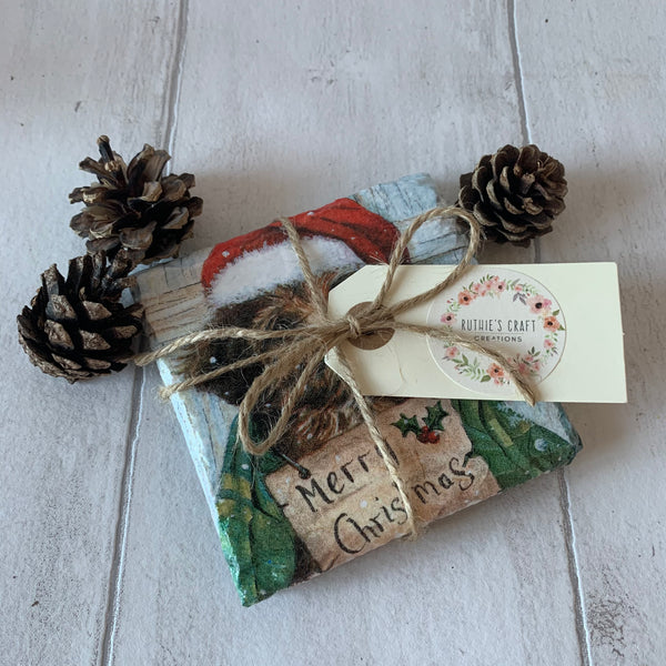 Christmas Puppy Dog Decoupaged Slate Coasters (Set of 2, Set of 4)