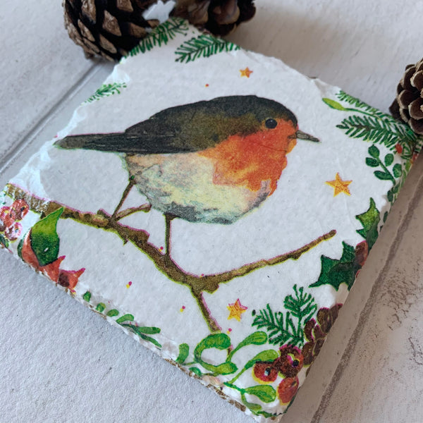 Christmas Robin Decoupaged Slate Coasters (Set of 2, Set of 4)